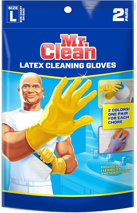 Mr. Clean Large Reusable Latex Gloves, 2 Color, 2 Pairs - Image 5