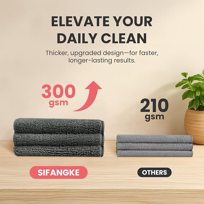 SIFANGKE Microfiber Cleaning Cloth, 12 Pack Grey Cleaning Rags - Image 4