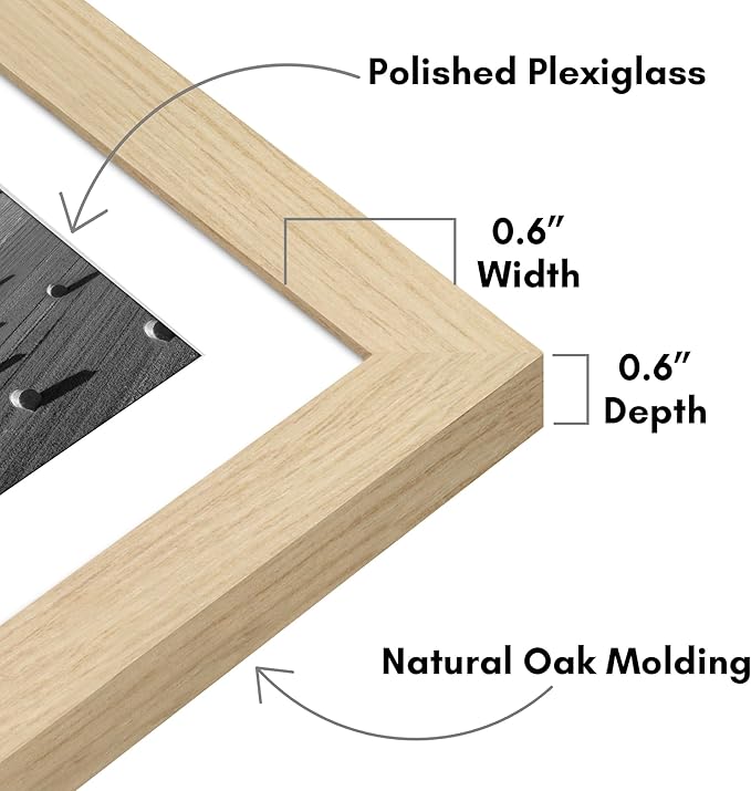 Americanflat 11x17 Picture Frame with Polished Plexiglass - Set of 5 - Use as 9x15 Frame with Mat or Display 11x17 Photo Without Mat - Galleria Collection - Picture Frames for Wall - Natural Oak