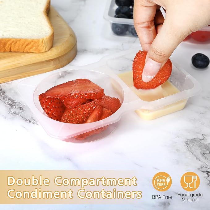 40 Sets Reusable Snack Containers With Lids, Double Compartment Snack Pack Containers, Portion Control, Meal Prep, Ideal For On-The-Go Mini Sauce Boxes & Lunchable Snack Packs For Kids
