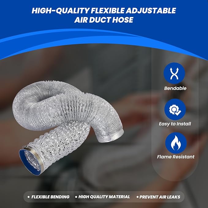 Dryer Vent Hose 4 Inch x 16FT - Flexible Aluminum Dryer Hose with 2 Clamps - Heavy-Duty 6-Layer Dryer Vent Hose for Tight Spaces, HVAC, Bathroom, and Kitchen Exhaust Ventilation