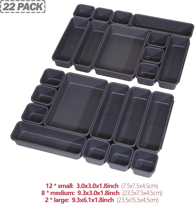 Set of 22 Interlocking Desk Drawer Organizer Tray Dividers Plastic Shallow - Image 2