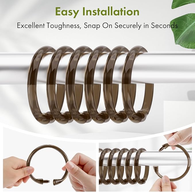 Amazer Plastic Shower Curtain Rings, O Shape Amber Brown Shower Curtain Hooks - Image 6