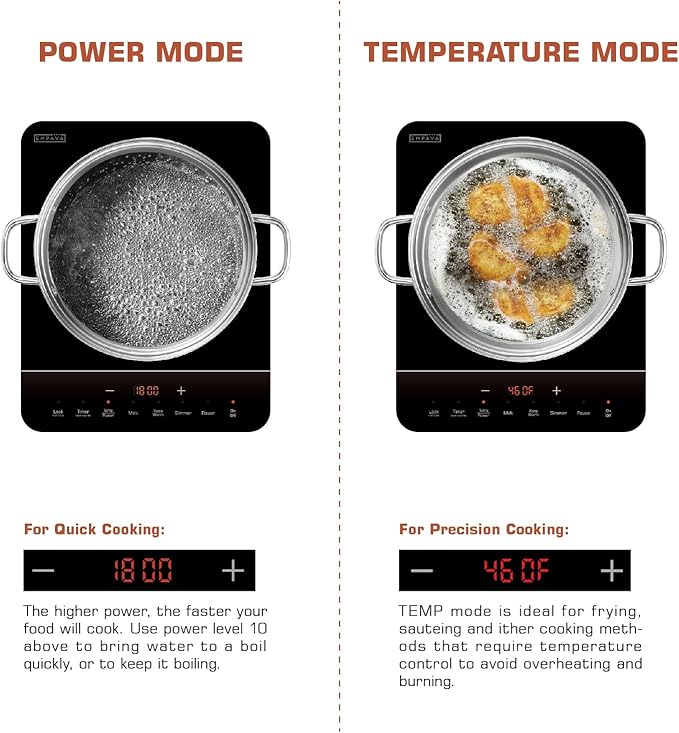 Empava Portable Induction Hot Plate Cooktop, Countertop Electric Stove with Single Burner, 3 Preset Modes, Shatterproof Glass Top, 110~120V Plug-In for Kitchen, RV, and Outdoor Camping