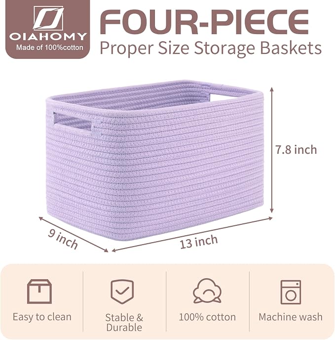 OIAHOMY 4 Pack Storage Baskets for Organizing 15L Cube Storage Bins Purple - Image 2