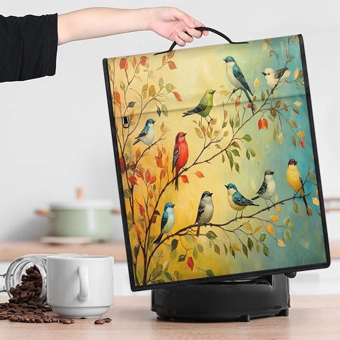 Kitchen Aid Mixer Cover Color Birds Leaves Animal Stand Mixer Cover Compatible with 6-8 Quarts Stand Mixers, Dust Covers with Zipper Pocket Foldable Washable Kitchen Aid Organizer Bag