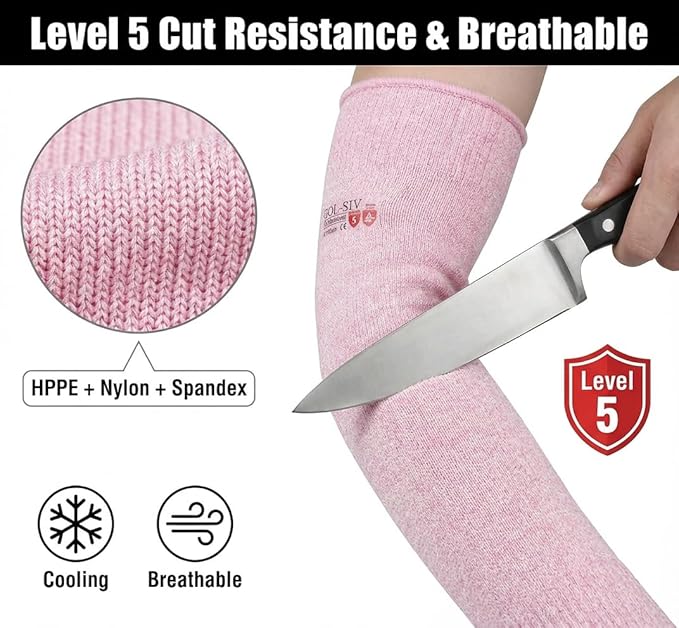 Arm Protectors For Thin Skin And Bruising, Cut Resistant Sleeves For Men Women, A5 Level Farmer Sleeve For Gardening (Grey & Pink, 2pairs, 11.8 In)