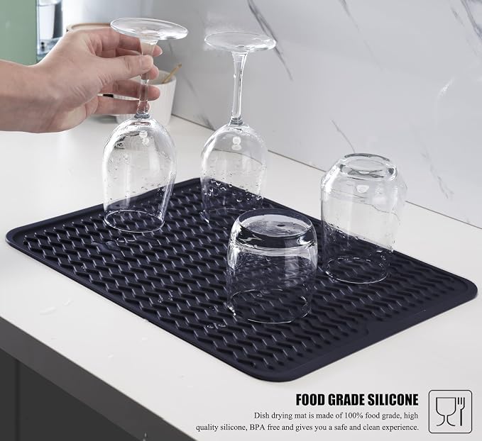 Silicone Dish Drying Mat, Non-Slip Easy Clean Sink Mat, Dark Blue, Large - Image 4