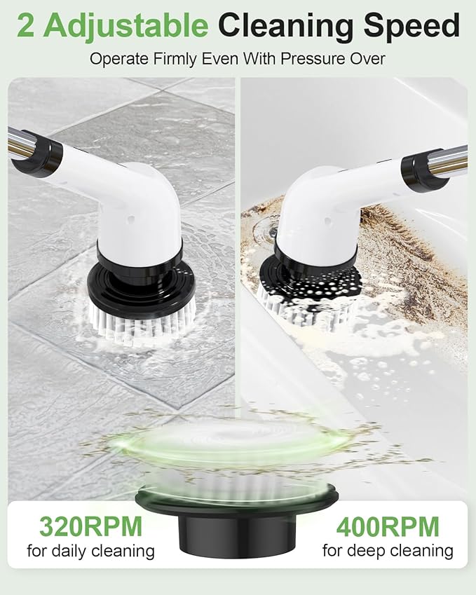 Cordless Electric Spin Scrubber, 9 Brush Heads, 2-Speed Motor | Floor cleaning - Image 3