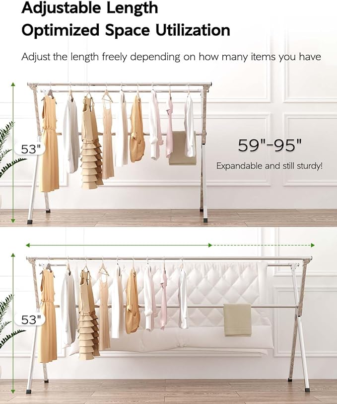 Vikaqi Clothes Drying Rack 95 Inches Folding Outdoor Indoor, Drying Rack - Image 2