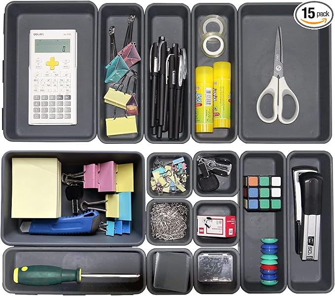 Kutesna 15PCS Interlocking Drawer Organizer, Plastic Desk Organizers Set | by Kutesna