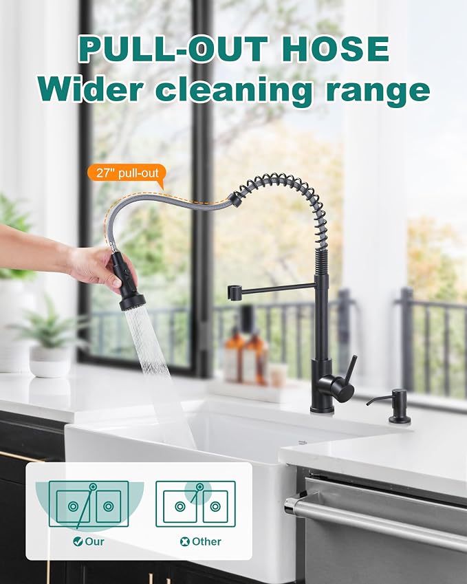 Black Kitchen Faucet with Soap Dispenser: 3-Function Kitchen Faucet with Pull - Image 4