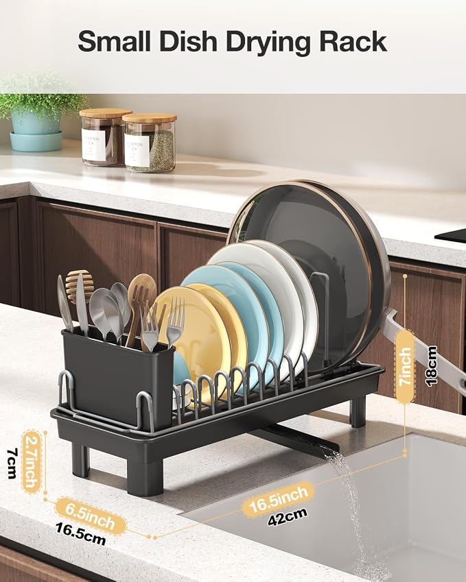 Small Dish Drying Rack with Drainboard, Compact - Image 2