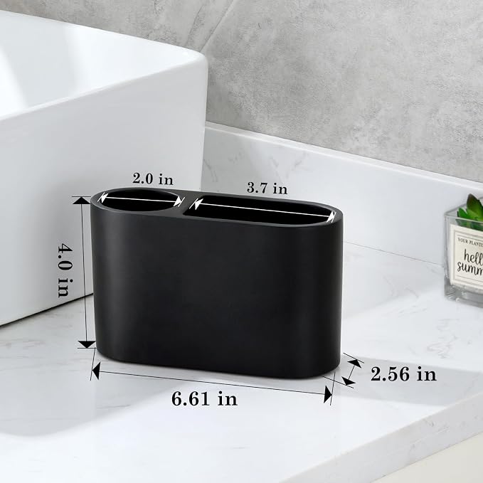Luxspire 2 Slots Toothbrush and Toothpaste Holder, Matte Black | Resin - Image 6