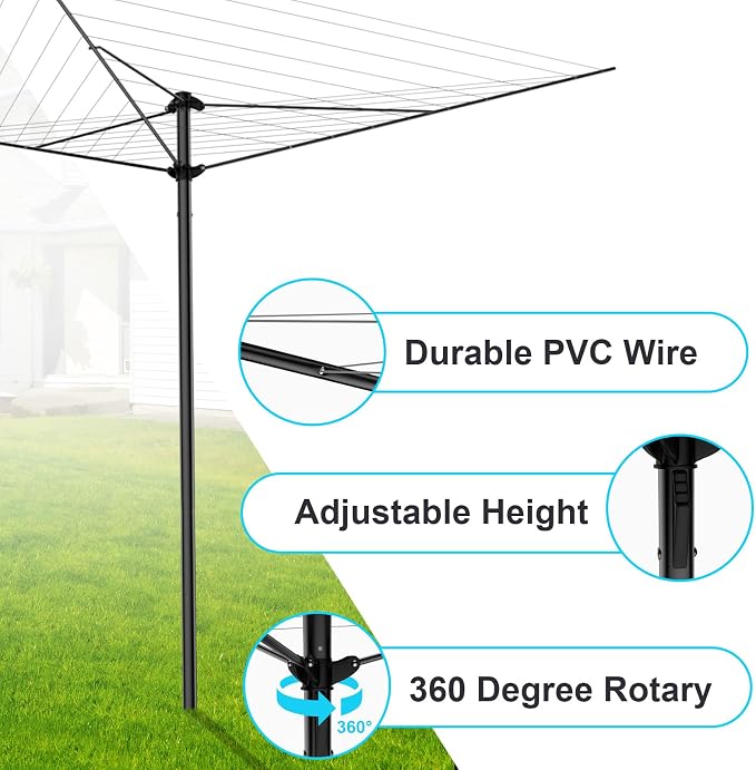 BAKON Heavy Duty Clothesline Outdoor, 30M Anti-Sag Drying Line Rustproof Wind - Image 2