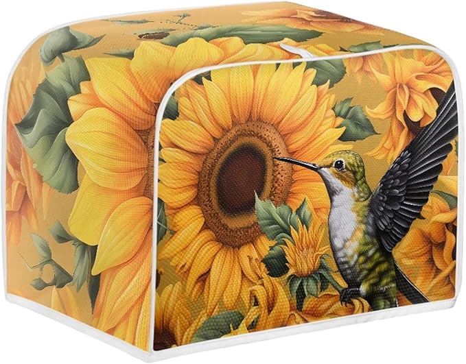 Sunflower Hummingbird Print Toaster Cover 2 Slice for Kitchen Small Appliance Universal Size Bread Maker Dustproof Cover