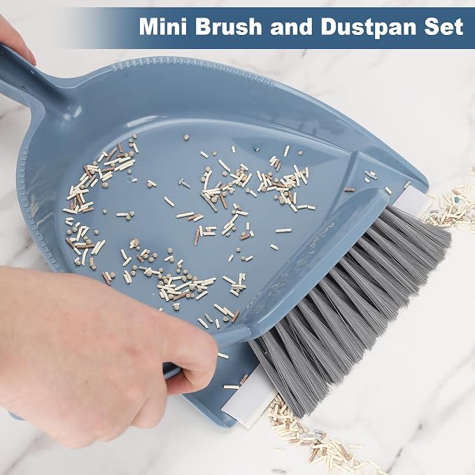 Hand Broom and Dustpan with Squeegee, Mini Dust Pan and Brush Set with a Scraper - Image 2