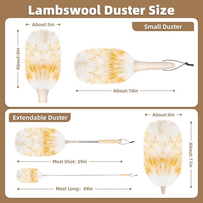 LOVECO Lambs Wool Dusters for Scratch-Free Cleaning Extendable 29-49 Inch | - Image 2