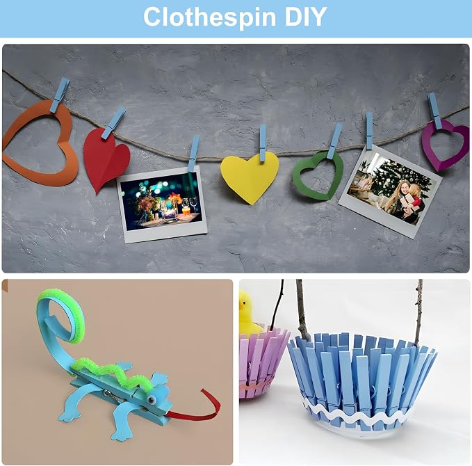 Colored Clothes pins 2.9inch 50PCS Blue, Colorful ClothesPins Wooden Clips - Image 3