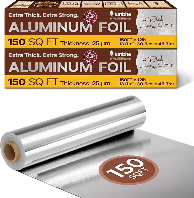 Katbite Heavy Duty Aluminum Foil, 25 Micron, 12 in x 150 ft, Roasting and Baking by katbite