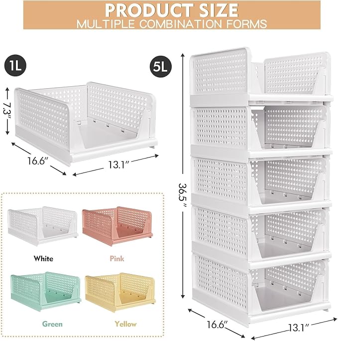 caktraie 8 Pack Stackable Closet Storage Basket - Image 3