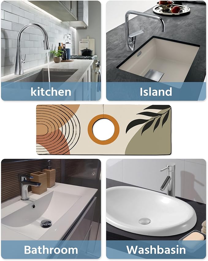 Patterned Sink Faucet Mat Kitchen Splash Guard Super Absorbent Drying Mat - Image 6