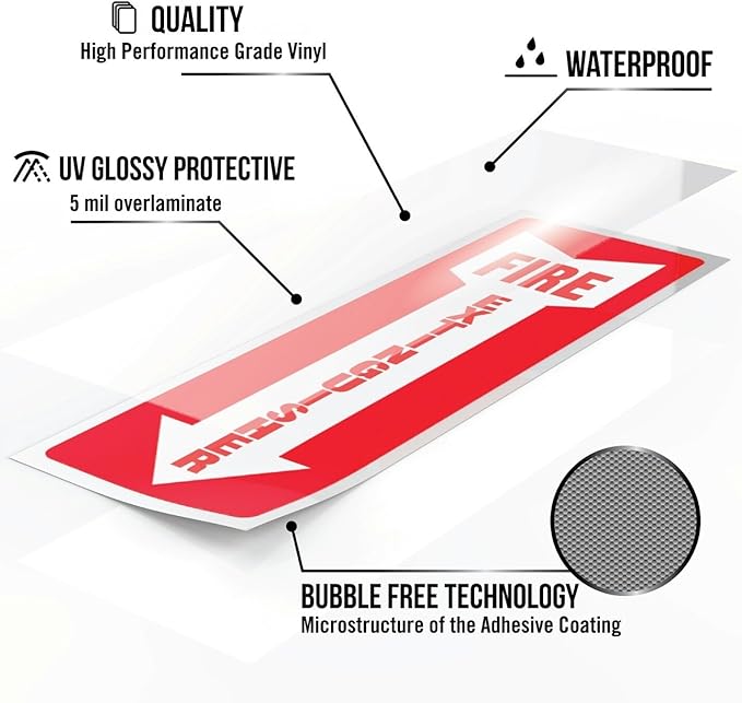 ASSURED SIGNS Fire Extinguisher Signs - 12 Pack - 4" X 12" - 5 Mil Vinyl Weatherproof Fire Extinguisher Stickers with Downward Arrow - Self Adhesives for Business or Office