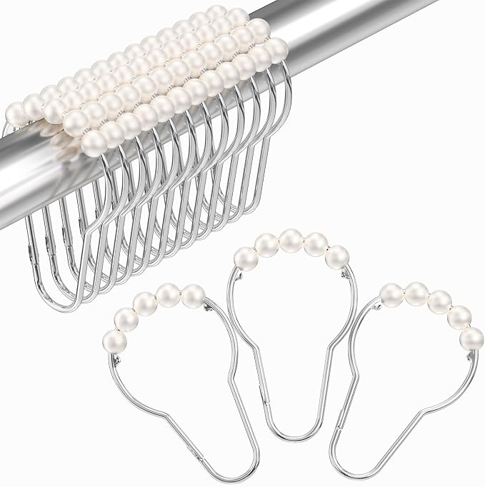 White Shower Curtain Hooks, Shower Curtain Hooks, Decorative Stainless Steel by Amazer