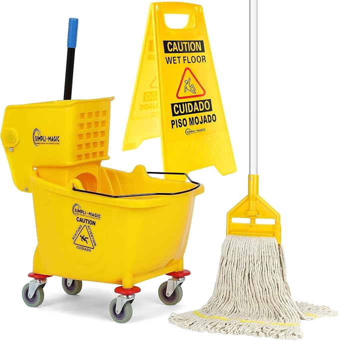 Simpli-Magic Side Press Wringer Combo Commercial Mop Bucket on Wheels, 35 Quart by Simpli-Magic