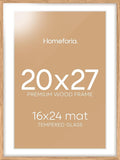 Homeforia 20x27 Picture Frame Natural Wood, High End Oak 20x27 Light Wooden Poster Frame with Mat 16x24, 20 x 27 Frames Matted to 16 x 24 Photo, 27x20 Hanging Frame, Tempered Glass, Wall Kit, Set of 1