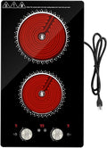 2 Burner Electric Cooktop - 12 Inch Electric Stove Top with Plug, 2100W Countertop Burners & Built-In Stove Top, 9 Levels of Power, Knob Control, Timer & Kid Safety Lock, Residual Heat Warning