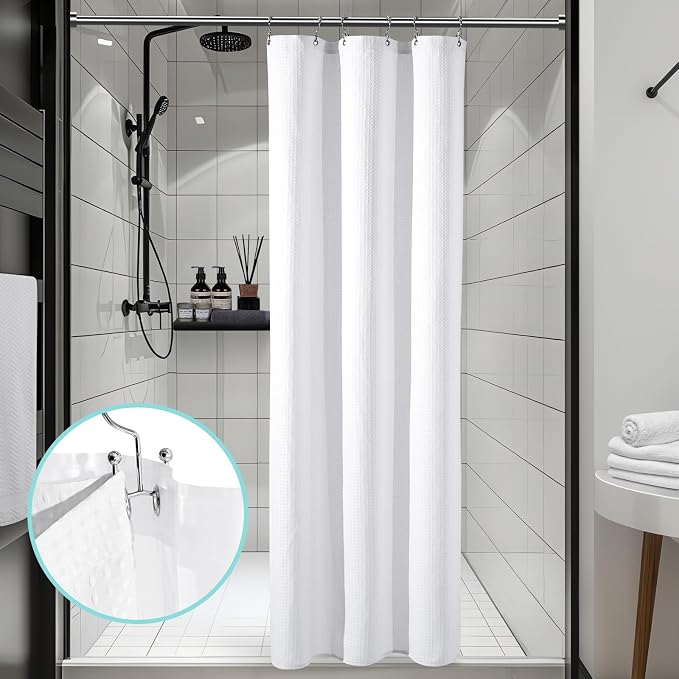 Vipfree 3 in 1 Shower Curtain Set, Waffle Shower Curtain and Liner Set by Vipfree
