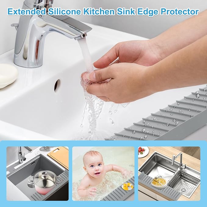 Silicone Faucet Splash Guard 4" x 20", Faucet Water Catcher Mat, Longer - Image 6