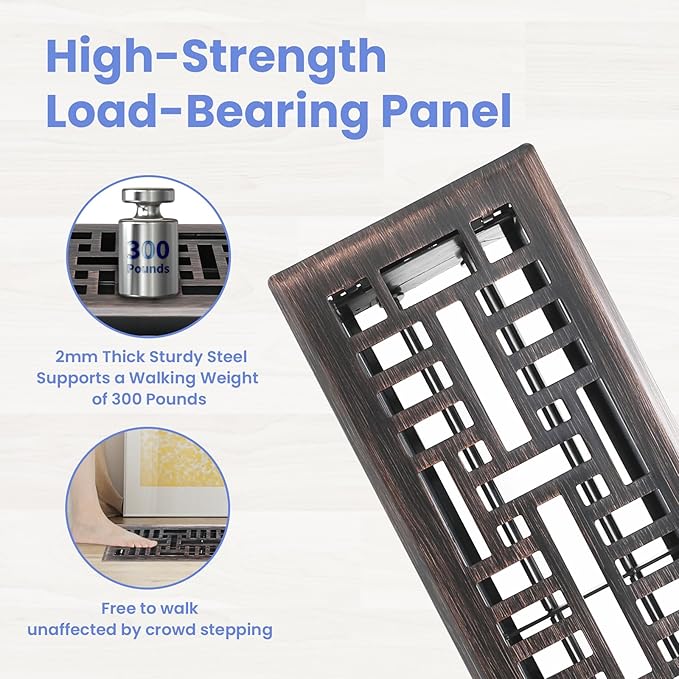 4x14 Inches Heavy Duty Walkable Floor Register Easy Adjust Air Supply Lever Floor Vents - Seattle Design - Vent Cover for Home Floor - Oil Rubbed Bronze
