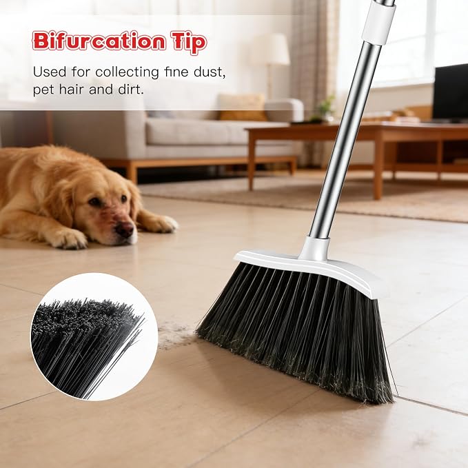 Broom and Step-on Dustpan Set, 59-in Adjustable Long Handle Broom - Image 4