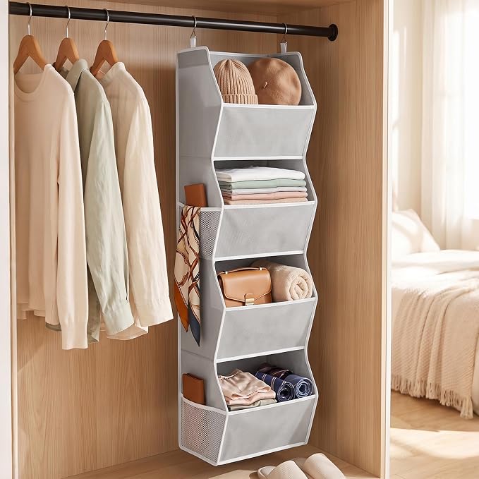 Hanging Closet Organizer 4-Shelf Wide Trapezoid, Anti-Sagging Storage Bins - Image 2