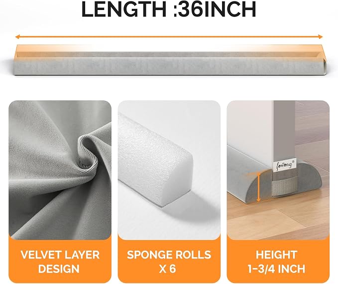 fowong Door Draft Stopper 36" Adjustable Under Door Draft Stopper Soundproofing - Image 3