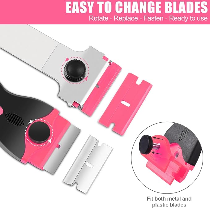 NECAMOCU 4 Pack Razor Blade Scraper, Includes 50 PCS Metal & Plastic Blades | - Image 5