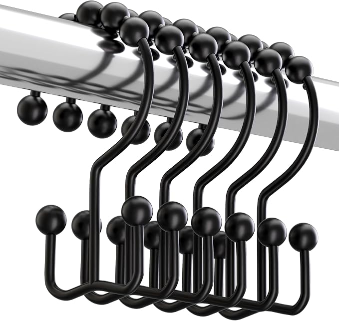 Titanker Black Shower Curtain Hooks Rings, Rust-Resistant Metal Double Glide by Titanker