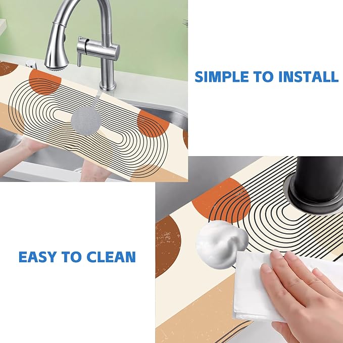 Abstract Minimalistic Geometric Sink Faucet Absorbing Mat Sink Splash Guard - Image 5