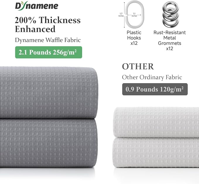 Dynamene Stall Waffle Shower Curtain 256 GSM Heavy Fabric 60x72 Grey/Gray - Image 5