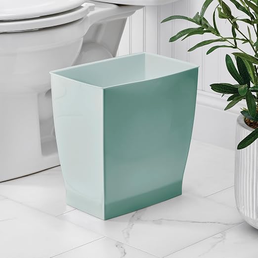 iDesign Small Plastic Bathroom Trash Can, Slim Rectangle Soft Aqua Blue | - Image 3