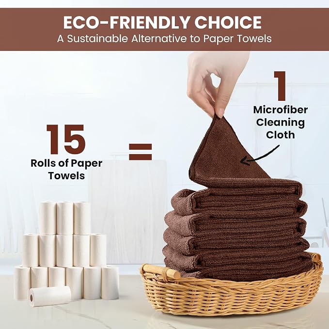 SIFANGKE Microfiber Cleaning Cloth, 12 Pack Brown Cleaning Rags - Image 6