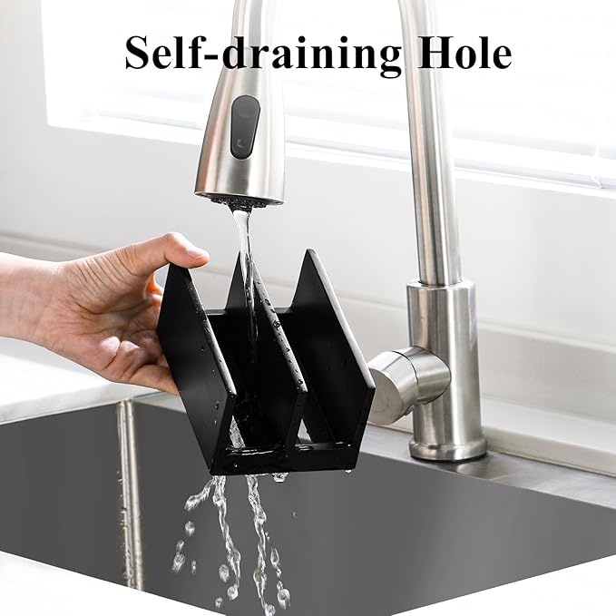 Luxspire Kitchen Sponge Holder wtih Drain Tray, 2 Compartment, Matte Black - Image 3