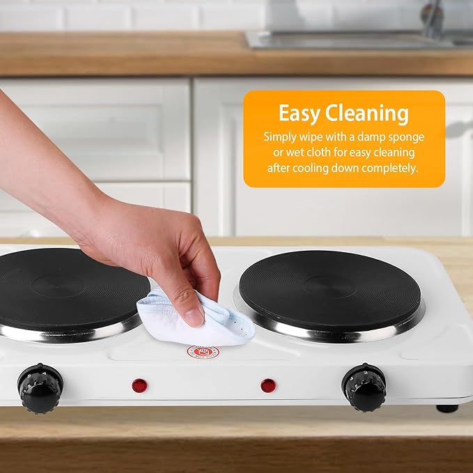 2000W Electric Double Hot Plate Portable Countertop Burner Dual Counter Stove Kitchen Cooktop with 5 Gear Temperature Control for Home RV Camp