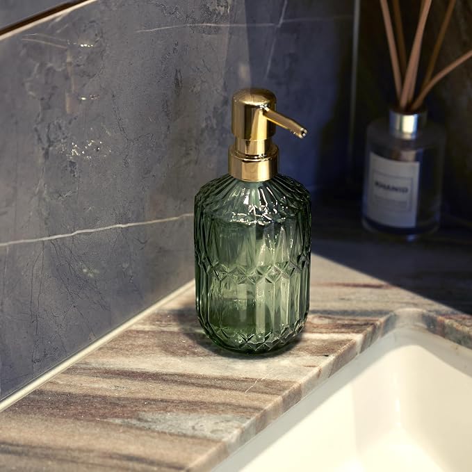 Glass Soap Dispenser Green Bottle Plastic Pump - Image 8