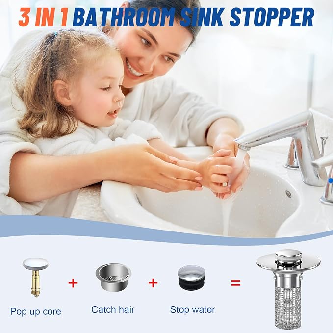 Vakabiu 2024 New Pop Up Bathroom Sink Drain Strainer Hair Catcher, Sink Drain - Image 9