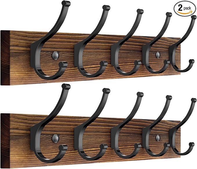 Optish 2 Pack Wooden Coat Rack Wall Mount, 16.1" Rustic Coat Hanger Hooks by Optish