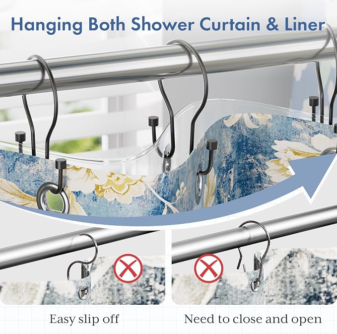 Bathway Shower Curtain Hooks Black Shower Curtain Rings, Simple Double Hook - Image 3