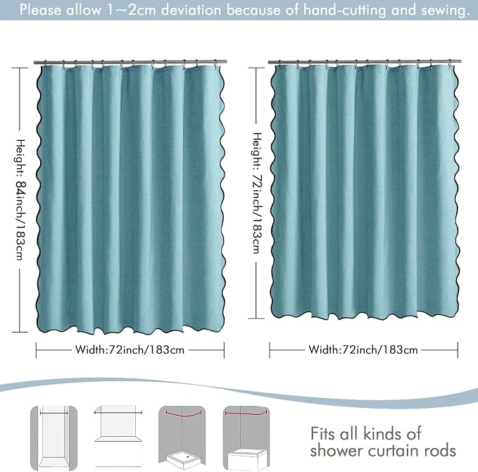 MIULEE 72"x84" Extra Long Scalloped Linen Shower Curtain Teal - Image 6